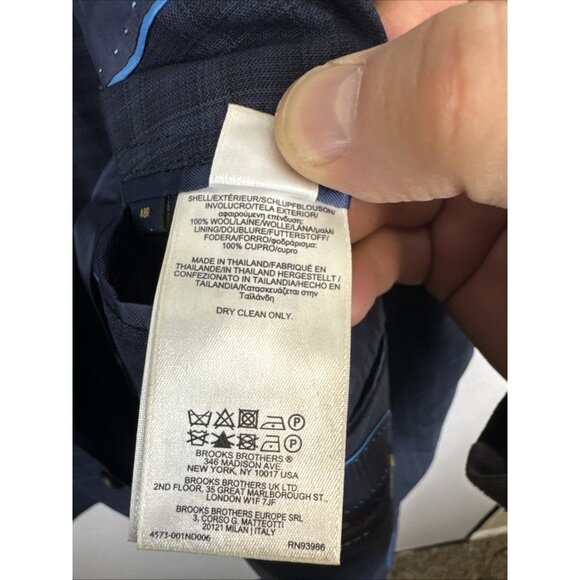 Brooks Brothers Regent 48S Navy Check Wool Blazer Reda Brookscool Stretch Travel - Picture 8 of 10